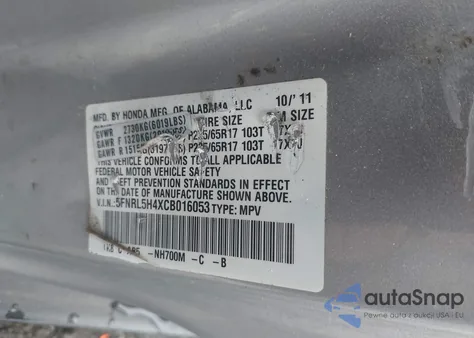 2012 Honda Odyssey Ex z USA, uszkodzony, nr VIN 5FNRL5H4XCB016053